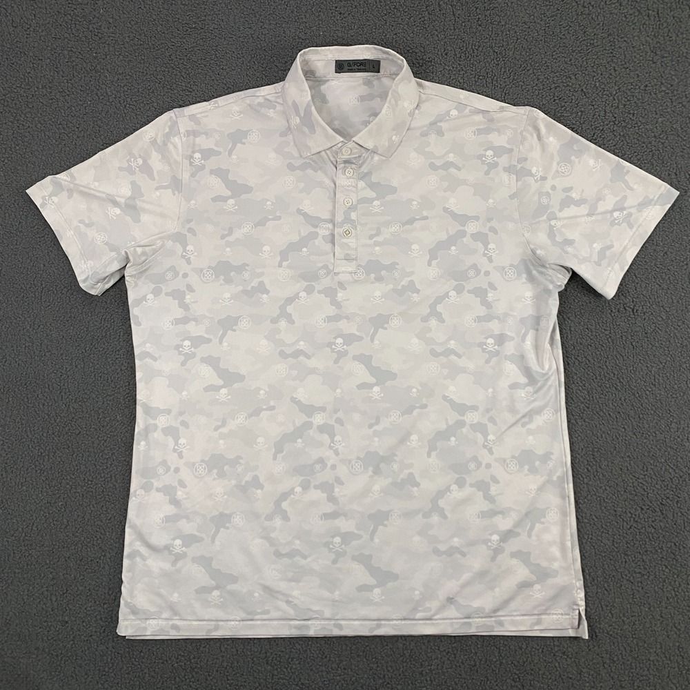 GFORE Polo Shirt Men Large Stretch Performance Golf Short Sleeve Camo Skull Gray - Picture 2 of 9